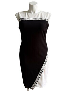 Tommy Hilfiger Womens Black & White Sheath Dress With Cutout Trim Size 14